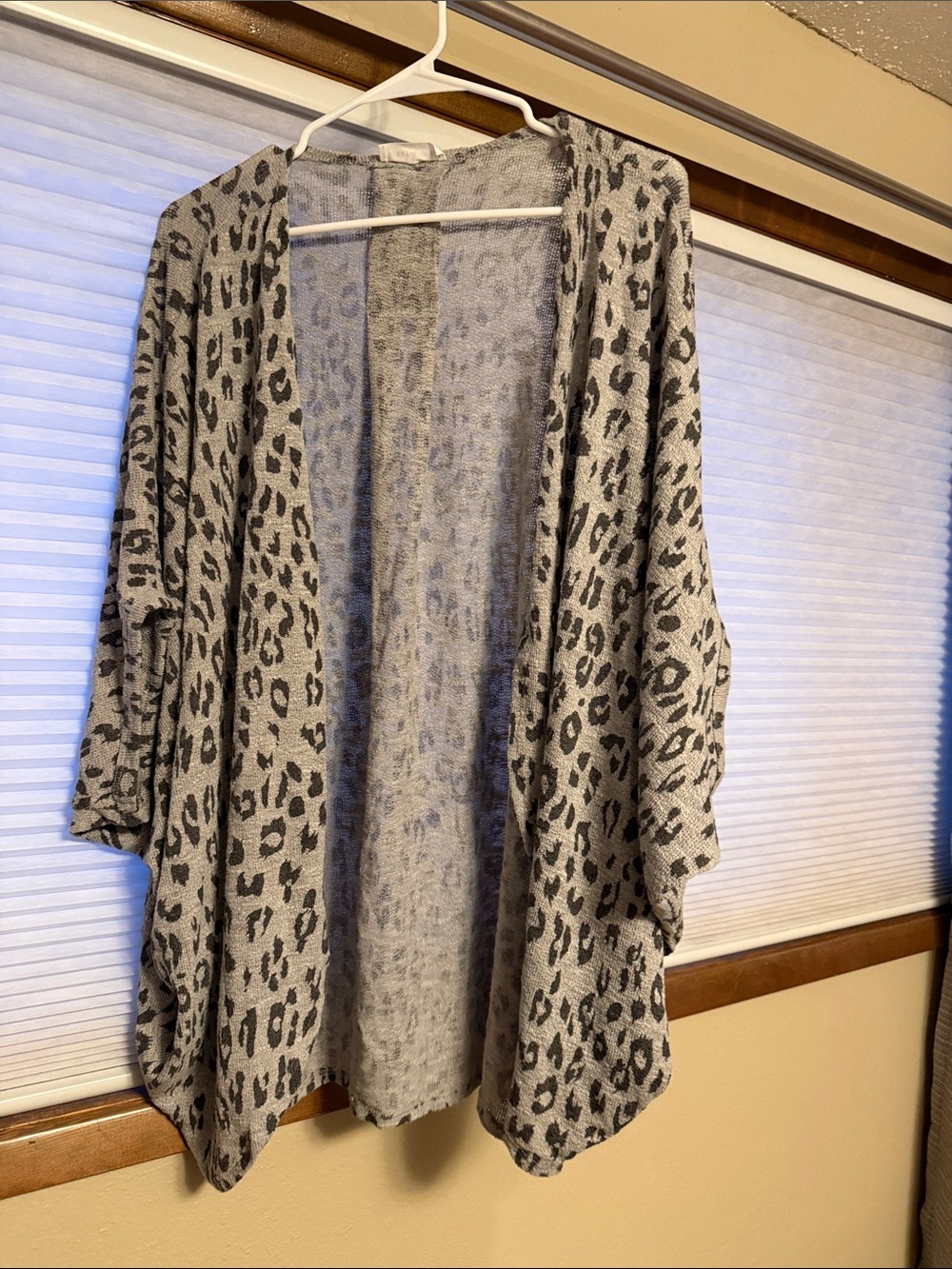 First Love Gray and Black Leopard Print Open-Front Cardigan